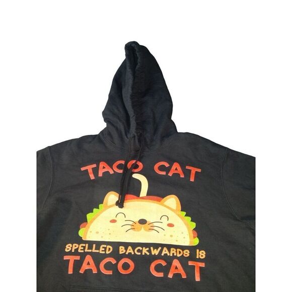 Taco Cat Port‎ & Company Hoodie Men Sz L Graphic Print Black Casualwear - Picture 2 of 6